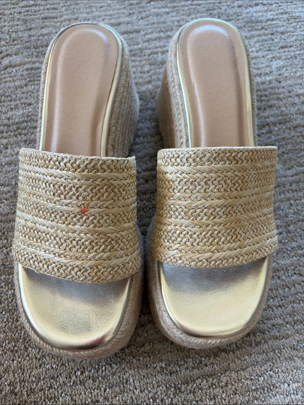 Woven Espadrille Platform Slide Sandals in Natural